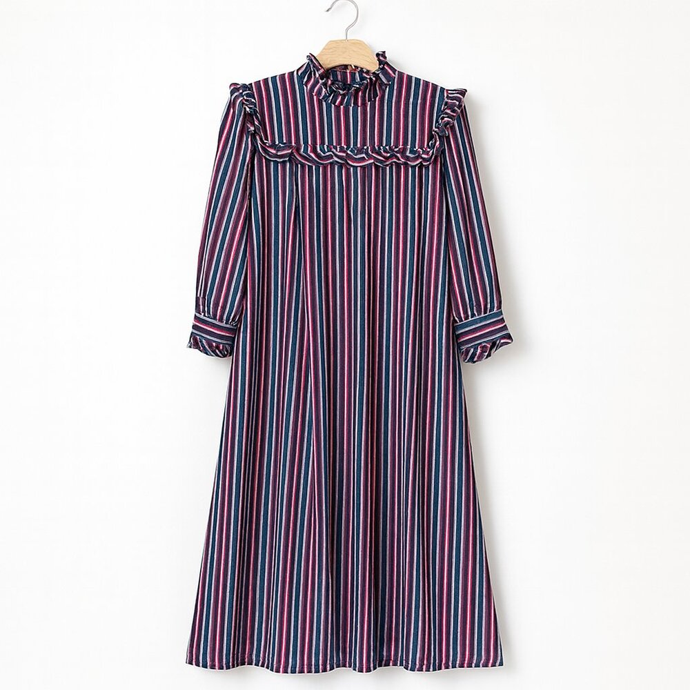 VINTAGE | Pantel Montreal Striped Ruffle Neck Dress – Women’s 7